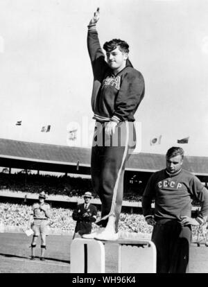 Aus., Melbourne, Olympics, 1956: Harold Connolly (USA), Goldmedaillengewinner im Hammer Konkurrenz. Stockfoto