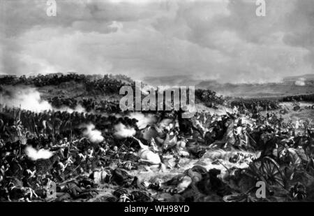 Kriegsführung/die Schlacht von Waterloo, 1815. Cuirrasiers laden Highlanders in eckigen von Felix Philippotecaux (1874) Stockfoto