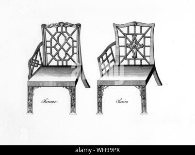 Designs für chinesischen Stühlen. Von "Das Kabinett und echten Chairmaker's Freund und Begleiter" von Robert Manwaring, 1765. Stockfoto