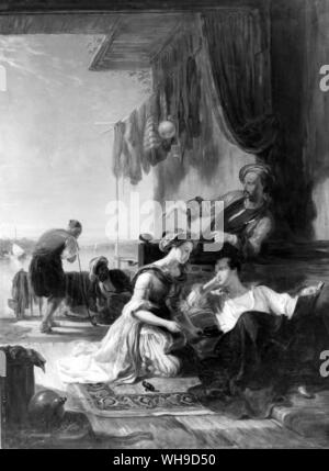 George Gordon Byron, (1788-1824), englischer Dichter. Lord Byron ruhenden in das Haus einer türkischen Fischer, nach dem Schwimmen in der Hellespoint. Stockfoto