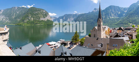 Ansicht von Hallstatt Dorf, UNESCO-Weltkulturerbe, Salzkammergut Region der Alpen, Salzburg, Österreich, Europa Stockfoto