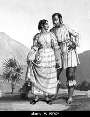 Mexikanische Indianer in typischer Tracht. Von Vues des Cordilleres von Humboldt und Bonpland Stockfoto