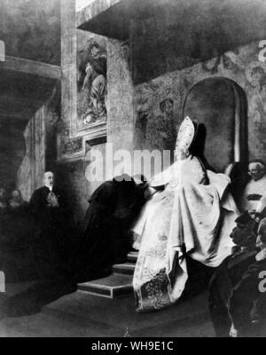 Leo XIII (Vicenzo Gioacchino Pecci) (1810-1903), Papst von 1878. Foto zeigt ein Kardinal zahlen Hommage an Leo XIII. im Jahre 1887. Stockfoto