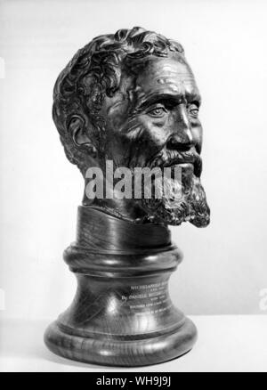 Portrait Kopf von Michelangelo (1475-1564) in Bronze. Italienischen Maler und Bildhauer. Er malte die Sixtinische Kapelle von 1508-12. Stockfoto