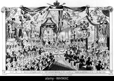 König Wilhelm IV. und Königin Adelaide feiert die Eröffnung des neuen London Bridge im Jahr 1831. Stockfoto