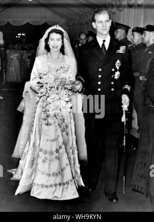 UK: die Ehe von Prinzessin Elizabeth und Philip, 20. November 1947. Später Königin Elizabeth II und der Herzog von Edinburgh. Stockfoto