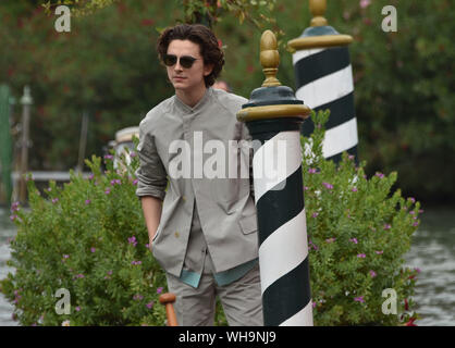 Venedig, Italien. 02 Sep, 2019. Timothée Chalamet kommt an der 76th Venedig Film Festival im Sala Casino on September 02, 2019 in Venedig, Italien. Quelle: Andrea Merola/Erwachen/Alamy leben Nachrichten Stockfoto