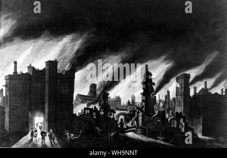 Das Große Feuer von London, 1666. Stockfoto