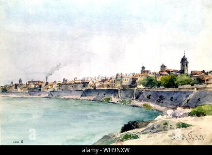 Die Rhone in Arles durch Ed Le Fevre - die Idee der Reise war... mit Rest oben vom Sightseeing. Stockfoto