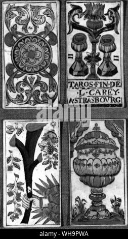 Tarot card - Die zwei Tassen, von einer Packung der Marseille Typ (rechts oben). Stockfoto