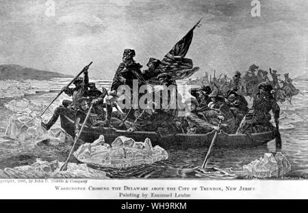 George Washington Überquerung des Delaware über der Stadt von Trenton, New Jersey. Malerei von Emanuel Leutze. Stockfoto