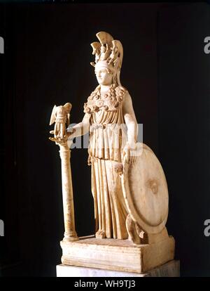 Eine Statuette kopiert aus der kolossalen Gold und Elfenbein der Athena Parthenos des Phidias - Roman, A.D. 130, die genaue Kopie in Existenz, sondern mechnaically ausgeführt Stockfoto