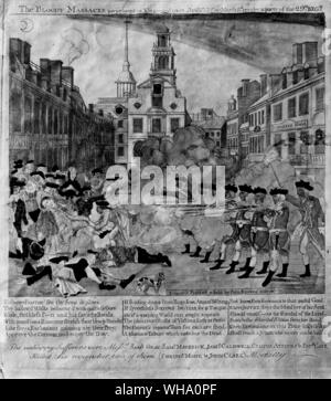 "Boston Massacre" durch amerikanische Künstler Paul Revere (1735-1818). Stockfoto