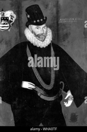 Sir John Hawkins in 1591 (in Farbe im Buch gedruckt) Stockfoto