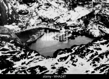 WW2: Altmark versteckt in Jossing Fjord (Air View 0. Dieses Bild führen zu den Angriff von HMS Kosak. Stockfoto