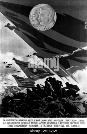 WW2: russische Krieg Plakat, auf der die Gesichter von Lenin und Stalin. Stockfoto