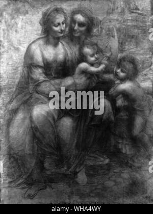 Leonardo Da Vinci Jungfrau und Kind mit St. Anne und des hl. Johannes des Täufers. c 1501. . Stockfoto