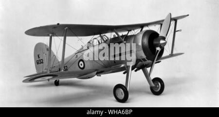 Gloster Gladiator Fighter 1936. Ein einsitzer Multi Gun allgemeine purpoesfighter von der Royal Air Force eingesetzt. Es ist mit einem Bristol Mercury Motor ausgestattet und hat eine maximale Geschwindigkeit von 250 mph Stockfoto