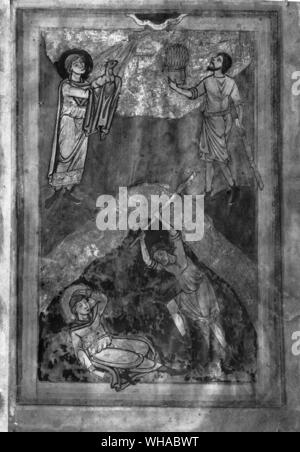 Das Opfer von Kain und Abel und die Tötung von Abel Stockfoto