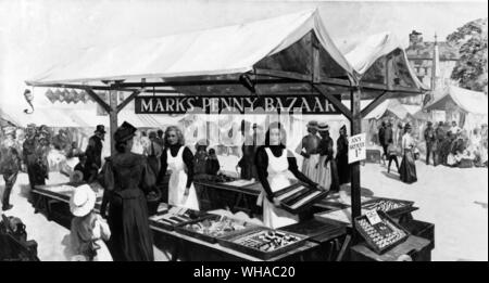 Die Anfänge von Marks & Spencer. Künstler Eindruck der 'Original' Stall in den 1880er Jahren Stockfoto