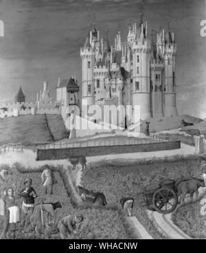 September, die Vintage von Les Tres Riches Heures du Duc de Berry c 1416 Stockfoto