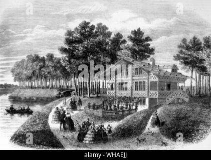 Von L'Abbildung 3. März 1855. Die neue Swiss Chalet im Bois de Boulogne gebaut Stockfoto