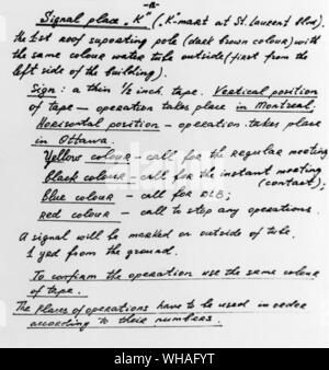 Eine Seite von einer sowjetischen Notebook mit Wegbeschreibungen zum Mitglied der Royal Canadian Mounted Police Security Service, den der Kgb versuchten zu rekrutieren. Die Anweisungen erklären, das Verfahren für die Verwendung von farbigen Band bis zu Treffen in Montreal und Ottawa gesetzt Stockfoto