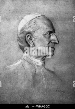 Papst Leo XIII. durch F Lenbach 1884. Leo XIII (orig. Gioacchino Vincenzo Raffaele Luigi Pecci) Italienische Papst 1878-1903; erklärt Thomas von Aquin philsophy Offizielle 1879; schrieb Enzyklika Rerum Novarum 1891 Definition der Katholischen sozial Lehre 1810-1903. . Stockfoto