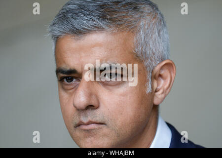 Warschau, Polen. 02 Sep, 2019. Bürgermeister von London, Sadiq Khan an der POLIN Museum der Geschichte der Polnischen Juden während der Pressekonferenz in Warschau. Credit: SOPA Images Limited/Alamy leben Nachrichten Stockfoto