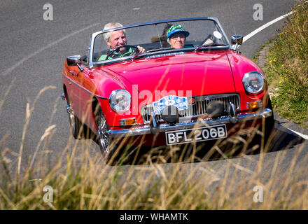 Eastbourne, East Sussex, UK. 1 Sep 2019, MG und Sprite Autobesitzer nehmen Teil an der South Downs. 70 Meilen über der malerischen South Downs von Sussex Stockfoto