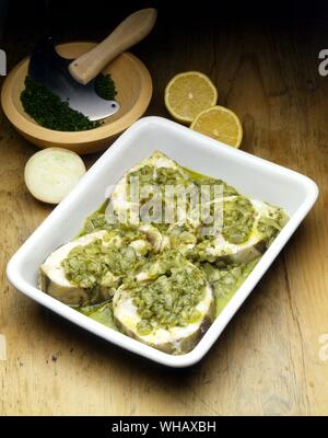 Kabeljau in Butter Sauce Stockfoto