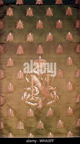 Grün und Gold Damast mit Wappen von Napoleon III und Bienen. Charles Louis Napoléon Bonaparte (1808-1873, war ein Präsident von Frankreich, und später, Kaiser der Franzosen. . Stockfoto