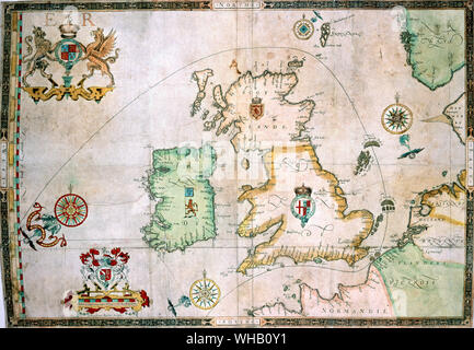 Deutsch Chart mit homeward Kurs der ersten Armada von Auguste Ryther - 1588. Stockfoto