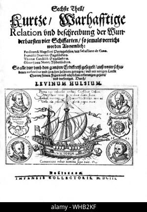 Ferdinand Magellan's Victoria-. Juan Sebastian Elcano, aus Getaria, war der Kapitän der Victoria nach Magellan's Tod während der Umrundung der Welt 1521/22.. Das Victoria war einer der fünf Schiffe von Ferdinand Magellan. Es war nach der Kirche Santa María de la Victoria de Triana, wo Magellan einen Treueeid an Karl von Spanien nahm. genannt. Sie war das einzige Schiff die Umrundung des Globus Von 1519 an bis 1522 überleben. Nur 18 der 265 Crew, die die Expedition mit überlebt die Reise begann. Magellan selbst hatte auf den Philippinen getötet worden. Stockfoto