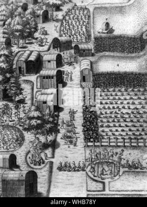 Die Riten des landwirtschaftlichen Jahres. Nordamerikanischen Indianer Tanz fest und Opfer für das Wohl der Pflanzen De Bry Nordamerika 1590 Stockfoto