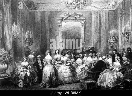 Das tägliche Leben - Un Salon du Grand Monde - Tiefdruck d'apres Eugene Lami. 19. jahrhundert Kupferstich von Eugene Lami. Stockfoto