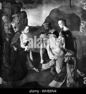 Die grablegung - Die Klage über den Toten Christus von Meister der Virgo inter Virgines (Fl. 1470-1500). Stockfoto