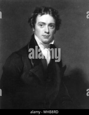 Michael Faraday, 1830, von Samuel Cousins nach H.W. Pickersgill - Lithographie im British Museum, London (Print) (J. R. Freeman). - Michael Faraday, FRS (September 22, 1791 - 25. August 1867) war ein englischer Chemiker und Physiker (oder natürlichen Philosoph, in der Terminologie der damaligen Zeit), die auf die Felder des Elektromagnetismus und der Elektrochemie beigetragen.. Stockfoto