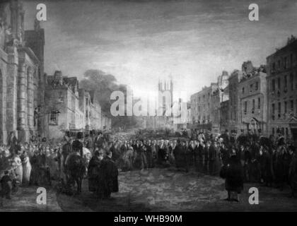 Die Rezeption des Prince Regent in der High Street, Oxford, 14. Juni 1814, Kupferstich von George Jones, Öl auf Leinwand in Magdalen College, Oxford. Stockfoto