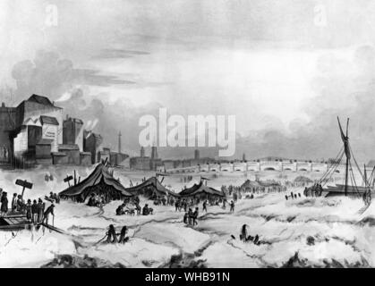 Blick auf die Themse aus drei Krane Wharf, wenn vom 31. Januar bis 5. Februar 1814 - schabkunst - Kensington Palace, London eingefroren.. Stockfoto