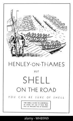 Cartoon - Anzeige Henley-on-Thames, aber Shell auf der Straße - Sie können sich sicher von Shell - die Shell Guide nach Cornwall. Stockfoto