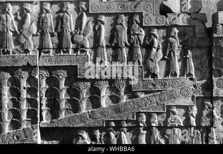 Apadana Palace, Persepolis: Alte Stadt in Persien, Hauptstadt des persischen Reichs, gegründet von Darius. In der Nähe von modernes Shiraz, Iran. Stockfoto