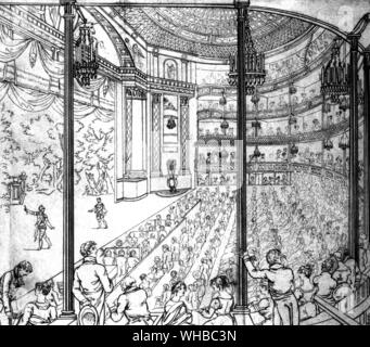 Innenraum des Drury Lane 1813 von W Hopwood nach N Heiddoff. . Die heutige Theatre Royal, Drury Lane, skizziert, als es neu war, 1813 Stockfoto