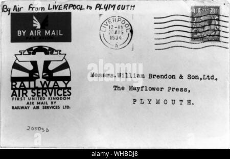 Bruce Castle Museum - Vereinigtes Königreich Air Mail 1911 und 1934 - eine von drei adressierte Umschläge. Stockfoto