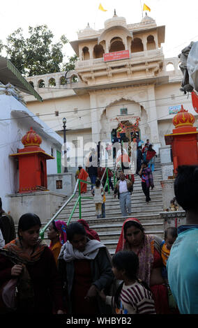 Die wichtigsten Tempel in Pushkar Stadt in Rajasthan, Indien ist in der hinduistischen Mythologie Brahma gewidmet. Dies ist der einzige Brahma-Tempel überall in der Stockfoto