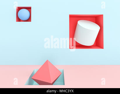 3D-Render Bild aus einer Reihe von geometrischen Objekten in Pastelltönen. Stockfoto
