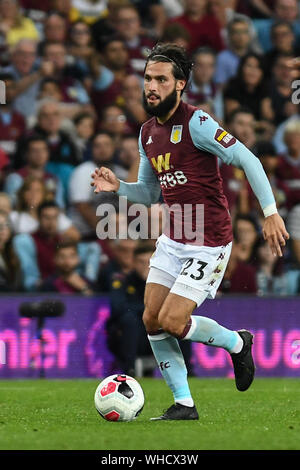 23. August 2019, Villa Park, Birmingham, England; Premier League Fußball, Aston Villa vs Everton; Jota (23) von Aston Villa, mit dem Ball Credit: Gareth Dalley/News Bilder der Englischen Football League Bilder unterliegen DataCo Lizenz Stockfoto