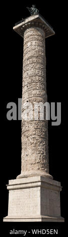 Spalte des Marcus Aurelius (Rom, Italien), auf Schwarz isoliert Stockfoto
