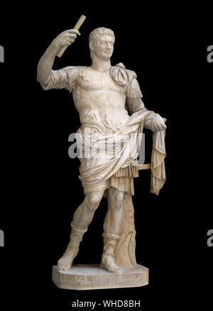 Statue von Domitian, mit Rüstung und Mantel, mit einer irrelevanten Kopf von einem Porträt von Nero umgebaut. 70-80 DC. Stockfoto
