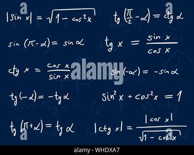 Hand doodle Abbildung geschrieben - Trigonometrische Funktionen. Mathematik wissenschaftliche Ausbildung. Stock Vektor